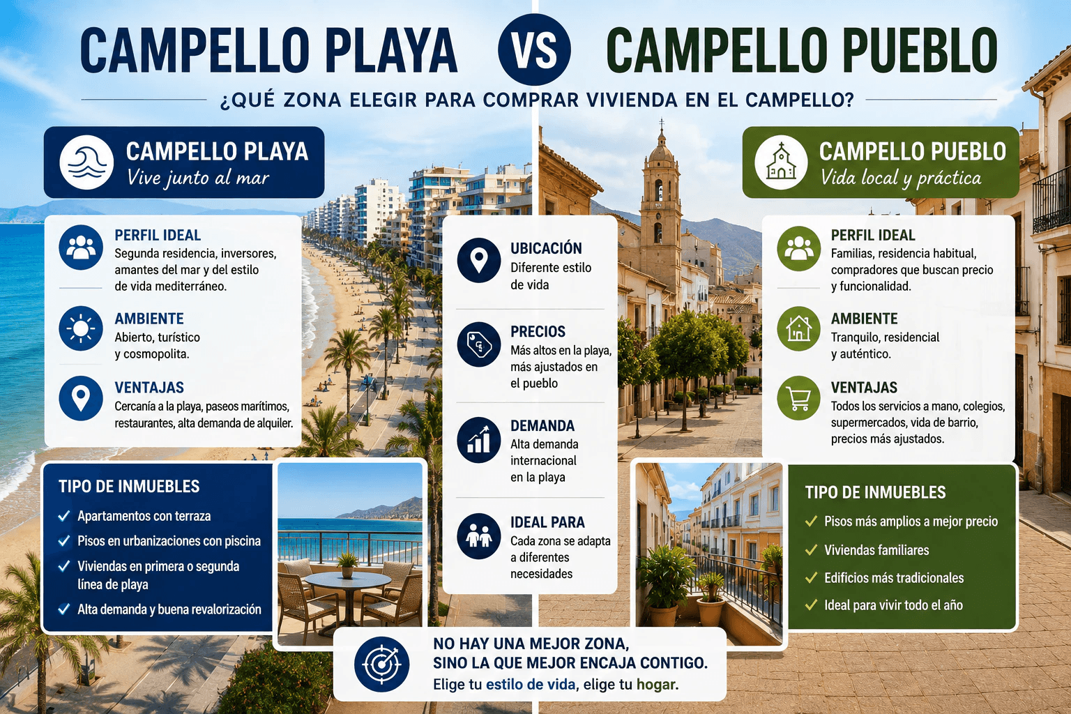 Campello Playa vs Campello Pueblo: którą dzielnicę wybrać, by kupić mieszkanie w El Campello